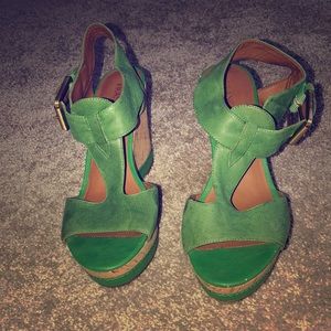 Green leather Franco sarto wedges